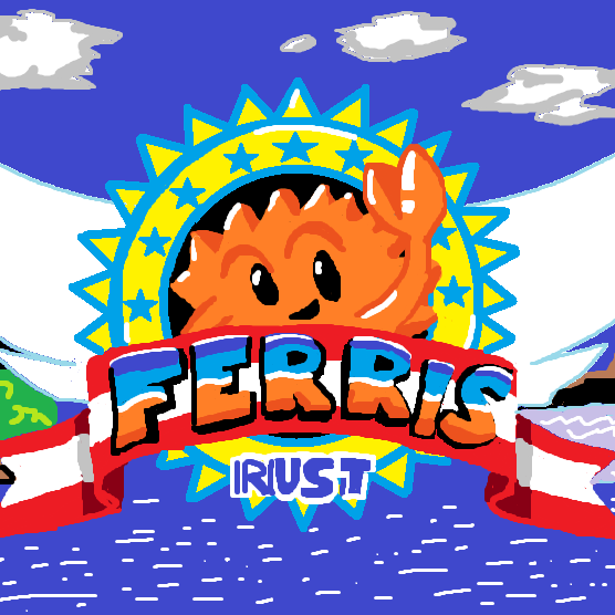 Sonic game logo but with Ferris the crab instead